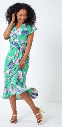 Roman Floral Frill Hem Chiffon Dress