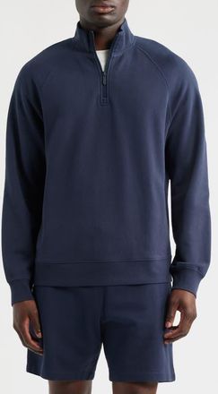 Zella Cotton French Terry Quarter Zip Sweatshirt in Navy Eclipse at Nordstrom, Size Xx-Large