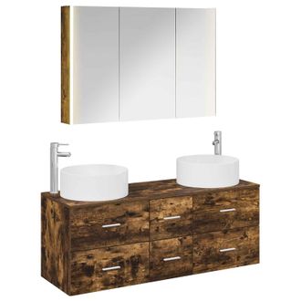 vidaXL Juego De Muebles De Ba&ntilde;o 4 Uds. Roble Ahumado Vidaxl
