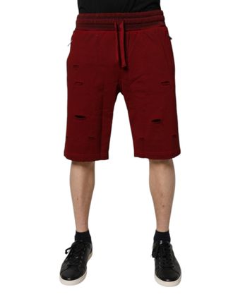 Dolce & Gabbana Mens Maroon Rip Style Bermuda Sweatshorts Shorts Cotton
