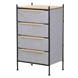 ML Design C&oacute;moda con 4 cajones de tela gris con tablero mdf y estructura acero