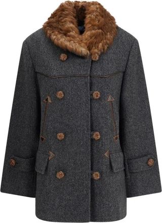Prada Double-breasted Caban - Dames - Mantel - Grijs - S - Wol - Jassen