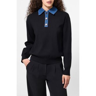 French Connection Denim Collar Sweater in 01-Black-Blue Denim at Nordstrom, Size Medium