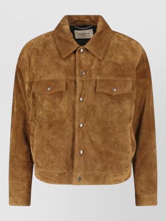 Saint Laurent casual coat front pockets suede texture