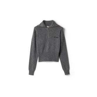 Miu Miu Cashmere Half-zipper Sweater, Woman, Slate Gray, Size 42