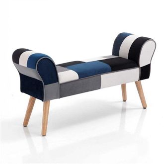 Oresteluchetta Panca patchwork in tessuto con gambe rovere Liam Blue