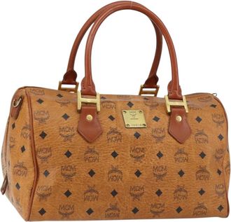 MCM Visetos Logogramme Handbag Canvas And Leather Brown Pvc Handbag (Pre-Owned)