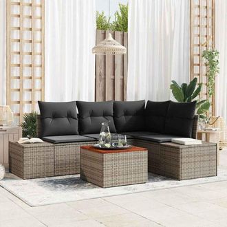 vidaXL Vidaxl - Conjunto De Sof&aacute; De Jard&iacute;n Con Coj&iacute;n 5 Pcs Gris Polirat&aacute;n