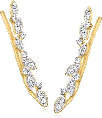 RS Pure by Ross-Simons Diamond Leaves Ear Climbers in 14kt Yellow Gold