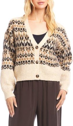 Karen Kane Jacquard V-Neck Cardigan in Beige Multi at Nordstrom, Size X-Small