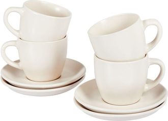 Beliani Beliani - Conjunto De 4 Tazas Con Platillos Para T&eacute; Caf&eacute; De Gres Caol&iacute;n Artesanal Acabado Esmalte Reactivo Blanco Caraway