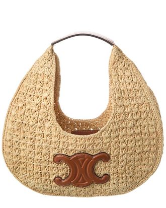 Celine Classic Panier Raffia & Leather Hobo Bag