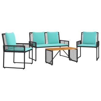 vidaXL Juego De Muebles De Exterior Con Coj&iacute;n 4 Pcs Negro Y Turquesa Vidaxl