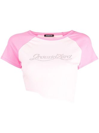 Ground-Zero logo-appliqué raw-cut T-shirt - women - Cotton - S - Pink