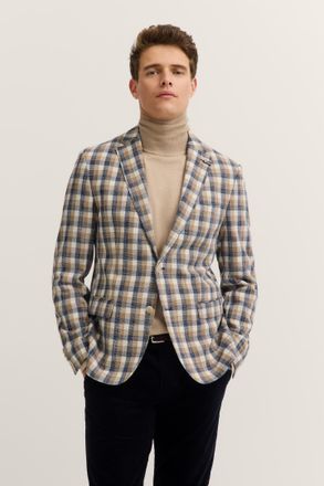 Bugatti Sakko BUGATTI Modern Fit, Herren, Gr. 48, beige (40, beige), 61% Baumwolle, 39% Polyester, kariert, normal, Manschette, Sakkos Sakko, kariert mit Stre