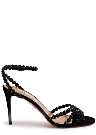 Aquazzura Aquazzura Tequila 85 Embellished Suede Sandals - Black - 36 (IT36 / UK3)