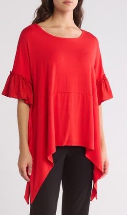 Patrizia Luca Ruffle Short Sleeve Sharkbite Hem Top in Red at Nordstrom Rack, Size Small/medium