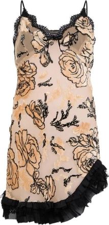 Roberto Cavalli Floral Devor&eacute; Silk Dress Mini - Dames - Feestkleedjes - Roze - L - Tule - Kleedjes