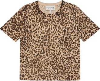 Munthe Luipaardprint Korte Mouw Gebreid - Dames - T-shirts - Bruin - 3XL - Tops