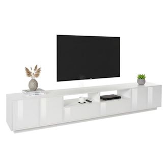 Dmora Dmora - Mueble De Televisi&oacute;n Dleott, Aparador Bajo Para Sal&oacute;n, Base Soporte Tv, 100% Made In Italy, Cm 260x41h46, Blanco Brillo