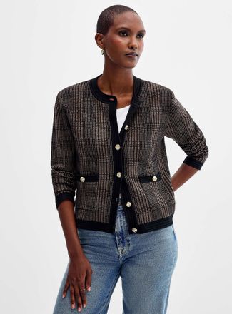 Contemporaine Womens Metallic buttons jacquard Cardigan Sweater