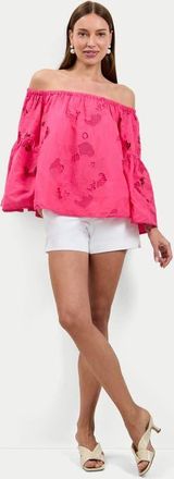 Trina Turk Perry Off-Shoulder Eyelet Cotton Top in White at Nordstrom, Size X-Large L