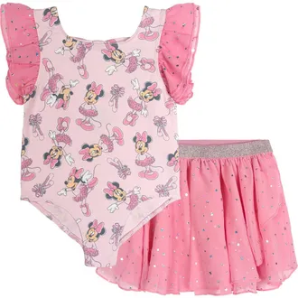 Disney Minnie Mouse Gymnastics 2-Piece Leotard and Skirt Set in Minnie Mouse Pink at Nordstrom, Size 18M