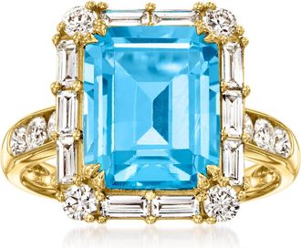 Ross-Simons Swiss Blue Topaz Ring With Lab-Grown Diamonds in 14kt Yellow Gold
