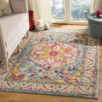 Safavieh Alfombra tradicional de polipropileno azul/beige, 152 x 152 cm