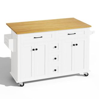 Urban Meuble Isla de cocina m&oacute;vil blanca con tablero de madera extensible