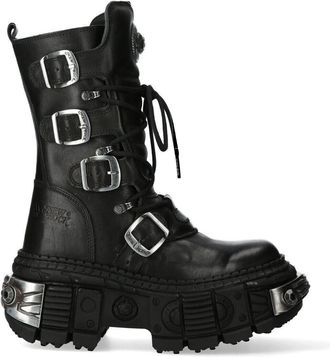 New Rock Mid Calf Gothic Leather Boots-WALL1473-S3
