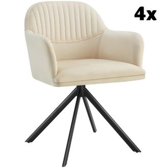 TecTake 4 Sillas de comedor giratoria 360&ordm; terciopelo, 56x59x81 cm crema/negro