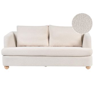 Beliani Sof&aacute; De 3 Plazas Con Tapizado De Boucl&eacute; Reposabrazos Y Patas Redondas De Madera Sal&oacute;n Blanco Crema Rattvik