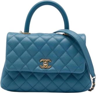 Chanel Pre-owned Quilted Caviar Leather Satchel - Dames - Vintage Handtas - Blauw - ONE Size - Leer - Vintage