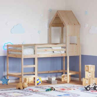 vidaXL Cama Alta Con Escalera Y Techo Madera Maciza De Pino 90x190 Cm Vidaxl