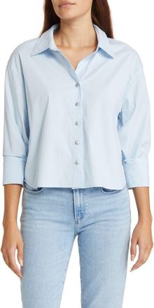 Wit & Wisdom Stretch Cotton Crop Shirt in Blue Fog at Nordstrom, Size Medium
