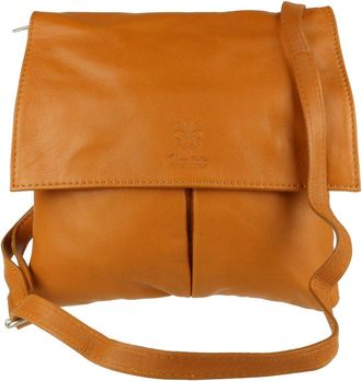 Girly HandBags Double Pocket Italian Genuine Leather Messenger Bag Crossbody Shoulder Bag- Tan