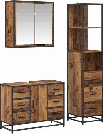 vidaXL Juego De Muebles De Ba&ntilde;o 3 Uds. Madera Vieja 80 X 33 X 60 Cm Vidaxl