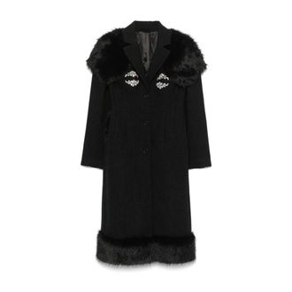 Simone Rocha Single-Breasted Coats, female, Black, S, Faux Fur Sculpted Coat with Bustle