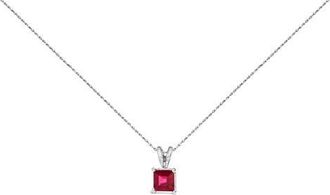 House of Brilliance 14K Gold 5x5 MM Square Shaped Gemstone Solitaire Pendant Necklace in Red Ruby | White at Nordstrom