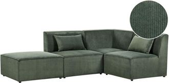 Beliani Modular Corner Sofa 3 Seater LEMVIG Corduroy Dark Green with Ottoman Left Hand