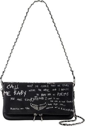 Zadig&Voltaire Tassen, Dames, Zwart, ONE Size, Leer, Rock Graffiti Leren Schoudertas