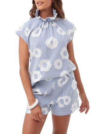 Trina Turk Sont High Neck Floral Top in Cobalt Cove/whitewash at Nordstrom, Size X-Small
