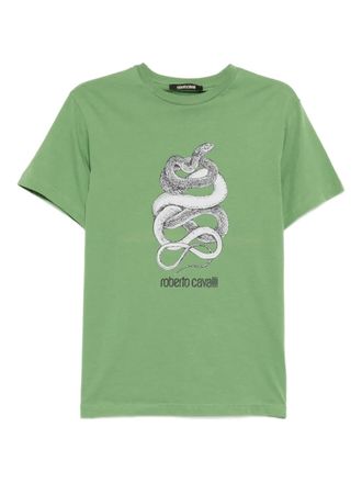 Roberto Cavalli graphic-print cotton T-shirt - Groen