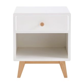 Maisons du monde Mesita de noche vintage blanca con 1 caj&oacute;n