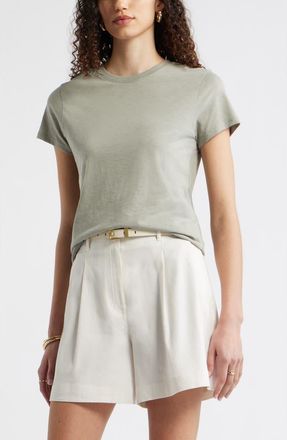 Nordstrom Pima Cotton Slub Crewneck T-Shirt in Green Chaparral at Nordstrom, Size Xx-Small