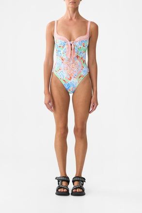 Camilla Sweetheart Neck One Piece With Tie Front Topkapi Pop at Nordstrom, Size X-Small Au