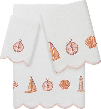 Linum Home Textiles 100% Turkish Cotton Sea Joy Scallop 3Pc Embellished Towel Set