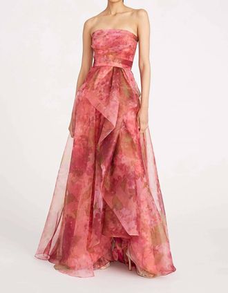 Theia Fahreta Strapless Gown In Printed Wisteria