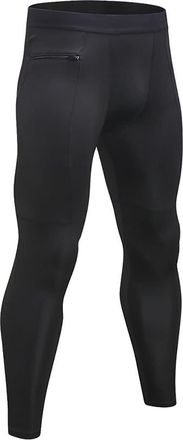Generic Mens Compression Leggings Cool Dry Sport Training Pants Running Gym Tights with Zip Pockets Black
